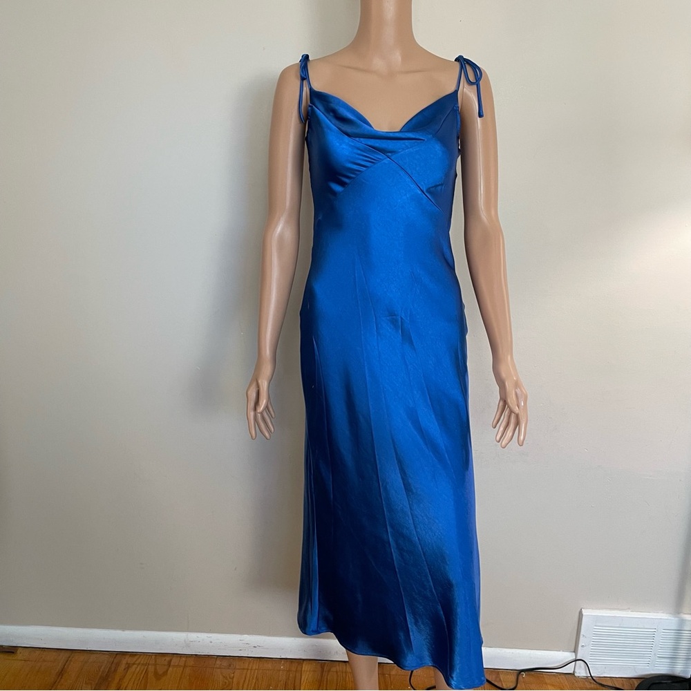 HELLO MOLLY Royal Blue FEELS LIKE LUXE Fitted SATIN Maxi COCKTAIL DRESS  8